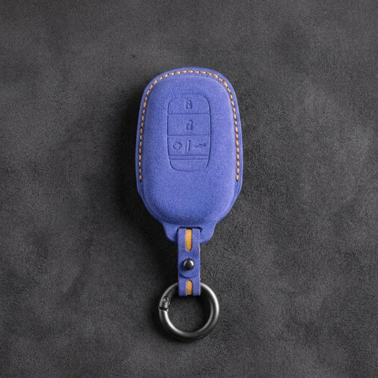 Honda Hand - Stitched Alcantara Key Fob Cover - Smart Key 4 - Button - Cornflower blue
