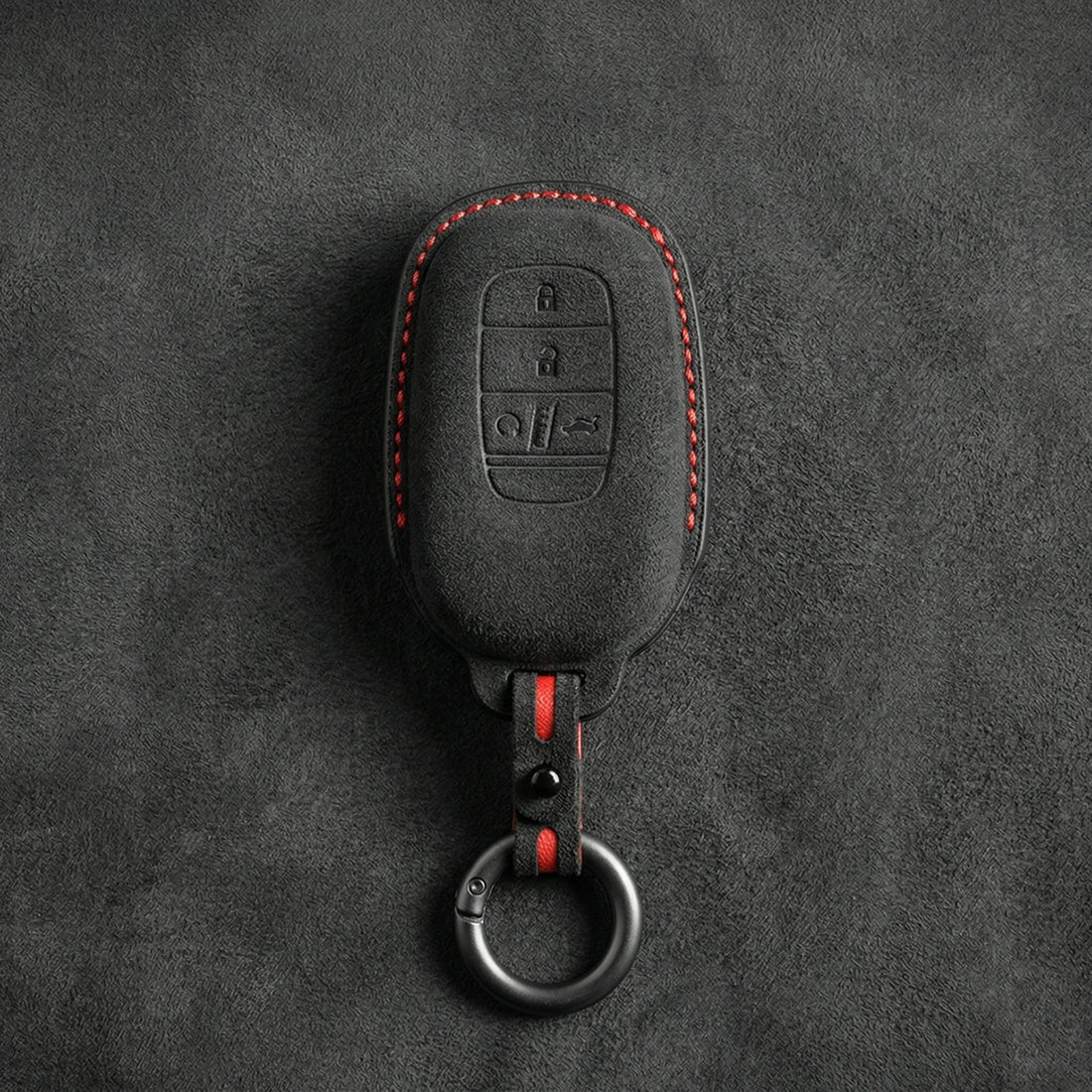 Honda Hand - Stitched Alcantara Key Fob Cover - Smart Key 4 - Button - Dark charcoal