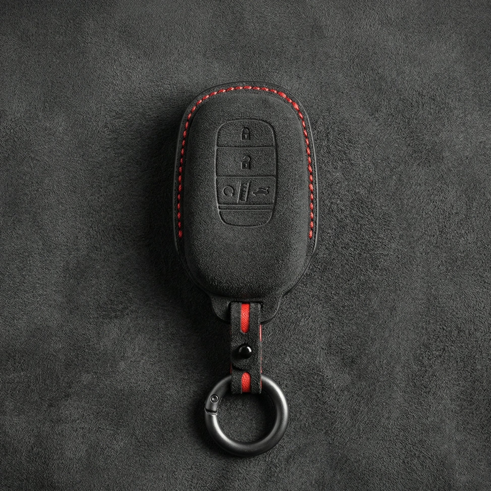 Honda Hand - Stitched Alcantara Key Fob Cover - Smart Key 4 - Button - Dark charcoal