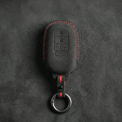 Honda Hand - Stitched Alcantara Key Fob Cover - Smart Key 4 - Button - Dark charcoal