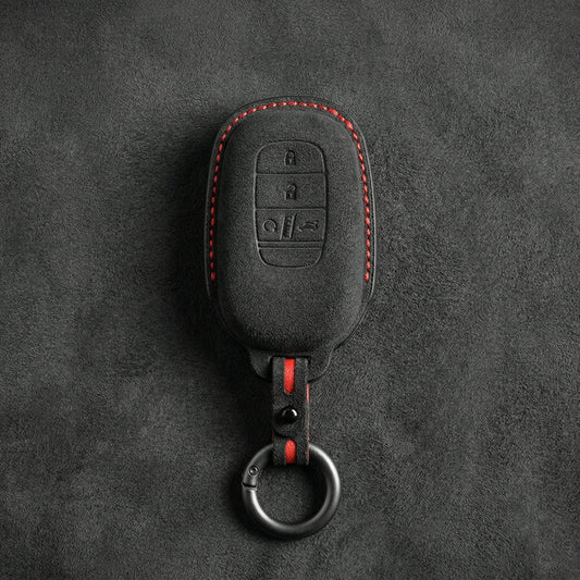 Honda Hand - Stitched Alcantara Key Fob Cover - Smart Key 4 - Button - Dark charcoal