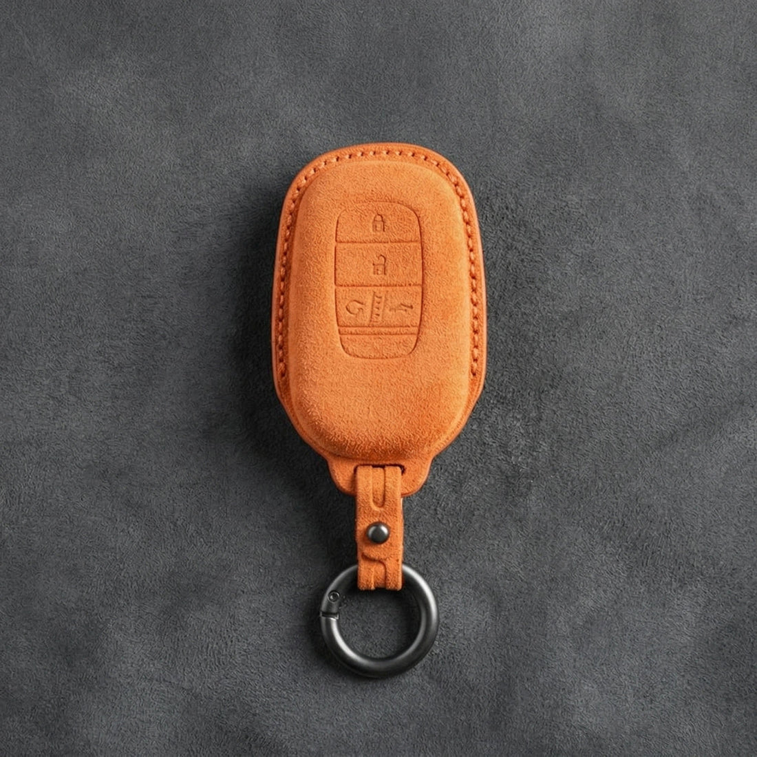 Honda Hand - Stitched Alcantara Key Fob Cover - Smart Key 4 - Button - Orange