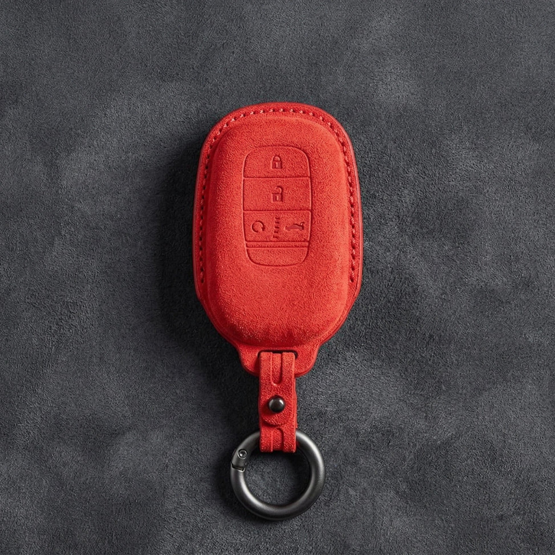 Honda Hand - Stitched Alcantara Key Fob Cover - Smart Key 4 - Button - Red