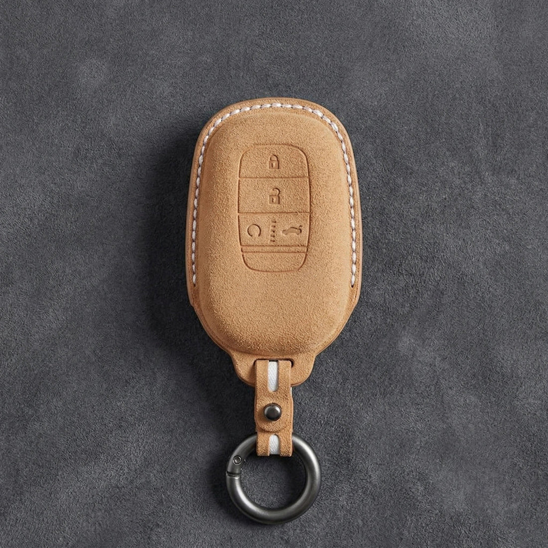 Honda Hand - Stitched Alcantara Key Fob Cover - Smart Key 4 - Button - Soft brown