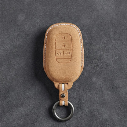 Honda Hand - Stitched Alcantara Key Fob Cover - Smart Key 4 - Button - Soft brown