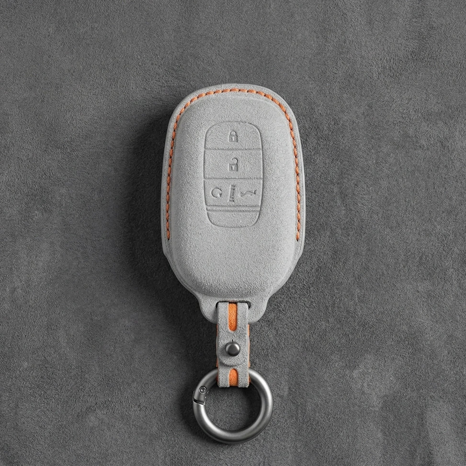 Honda Hand - Stitched Alcantara Key Fob Cover - Smart Key 4 - Button - White