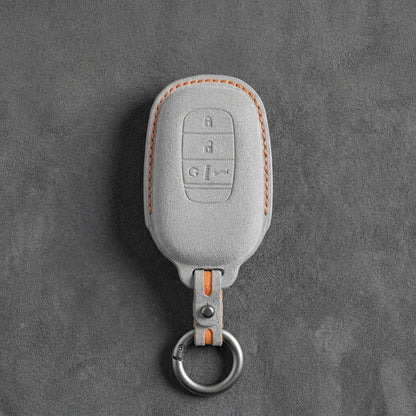 Honda Hand - Stitched Alcantara Key Fob Cover - Smart Key 4 - Button - White