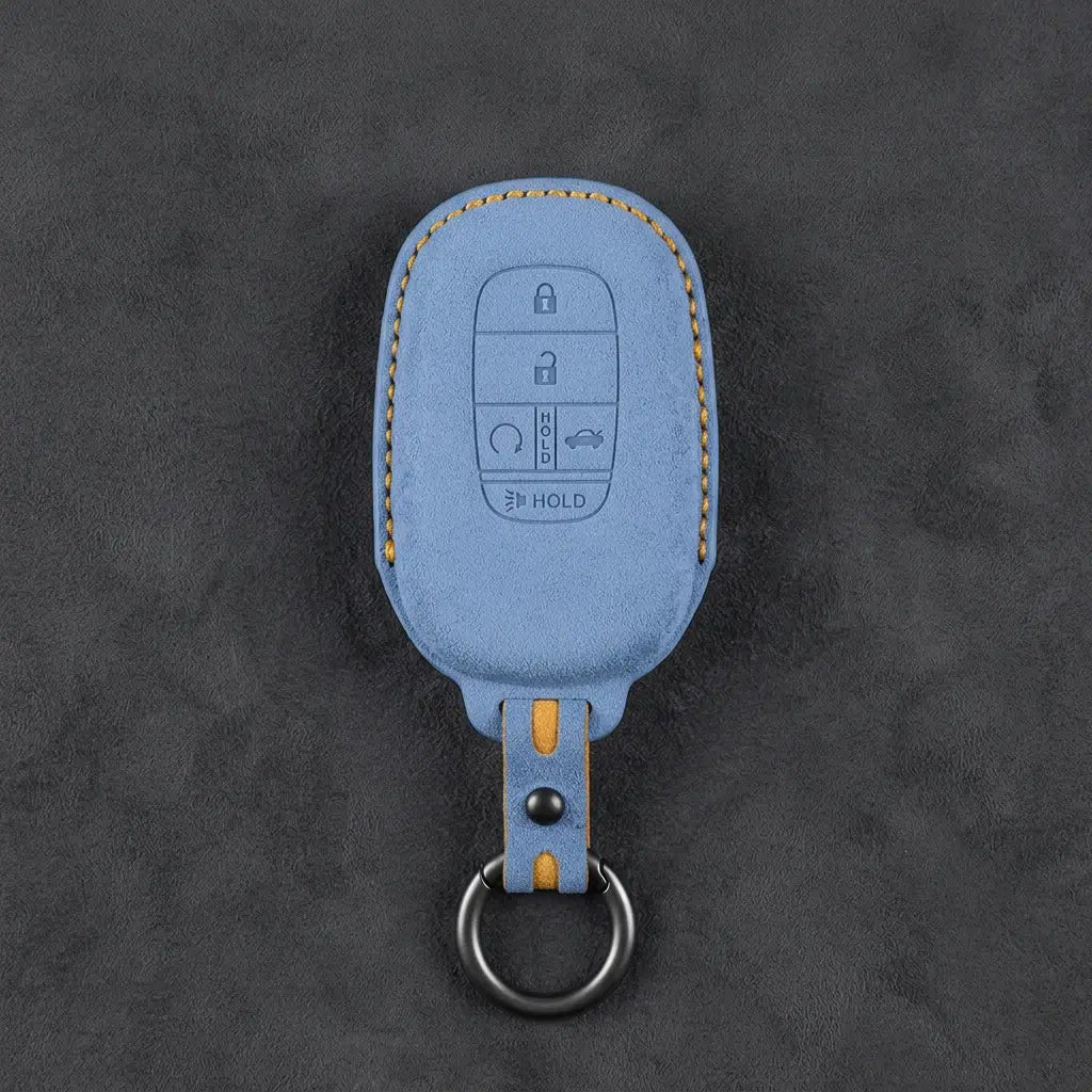 Honda Hand-Stitched Alcantara Key Fob Cover - Smart Key 5-Button - Cornflower Blue