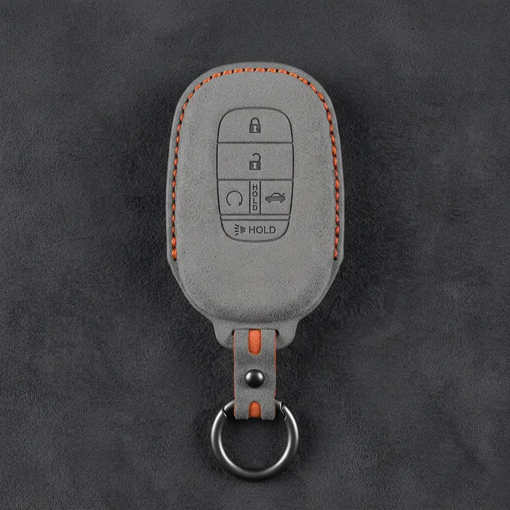 Honda Hand-Stitched Alcantara Key Fob Cover - Smart Key 5-Button - Dark Gray