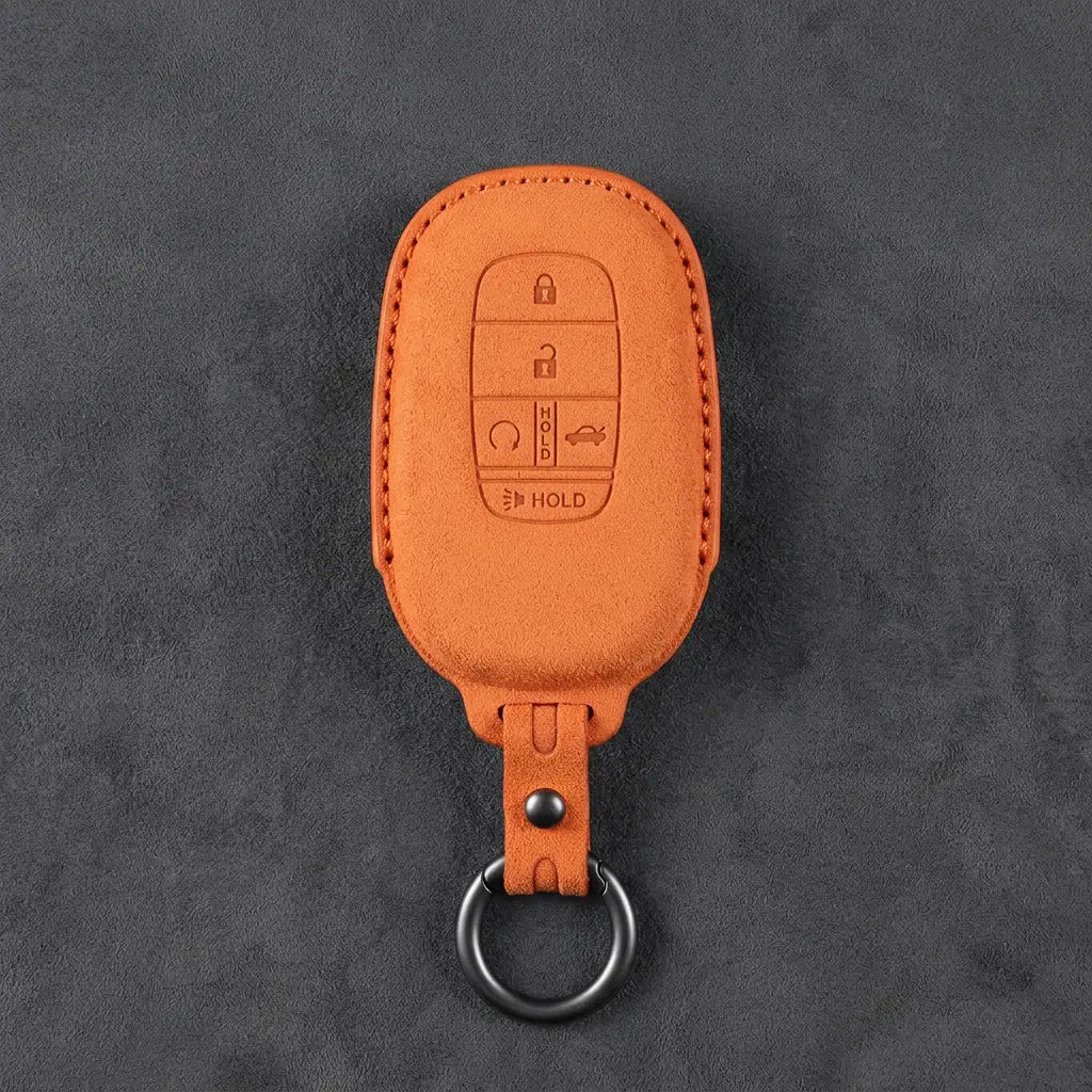 Honda Hand-Stitched Alcantara Key Fob Cover - Smart Key 5-Button - Orange
