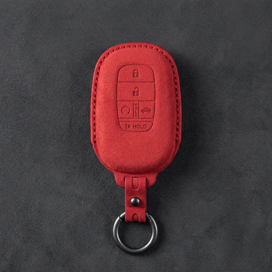Honda Hand-Stitched Alcantara Key Fob Cover - Smart Key 5-Button - Red