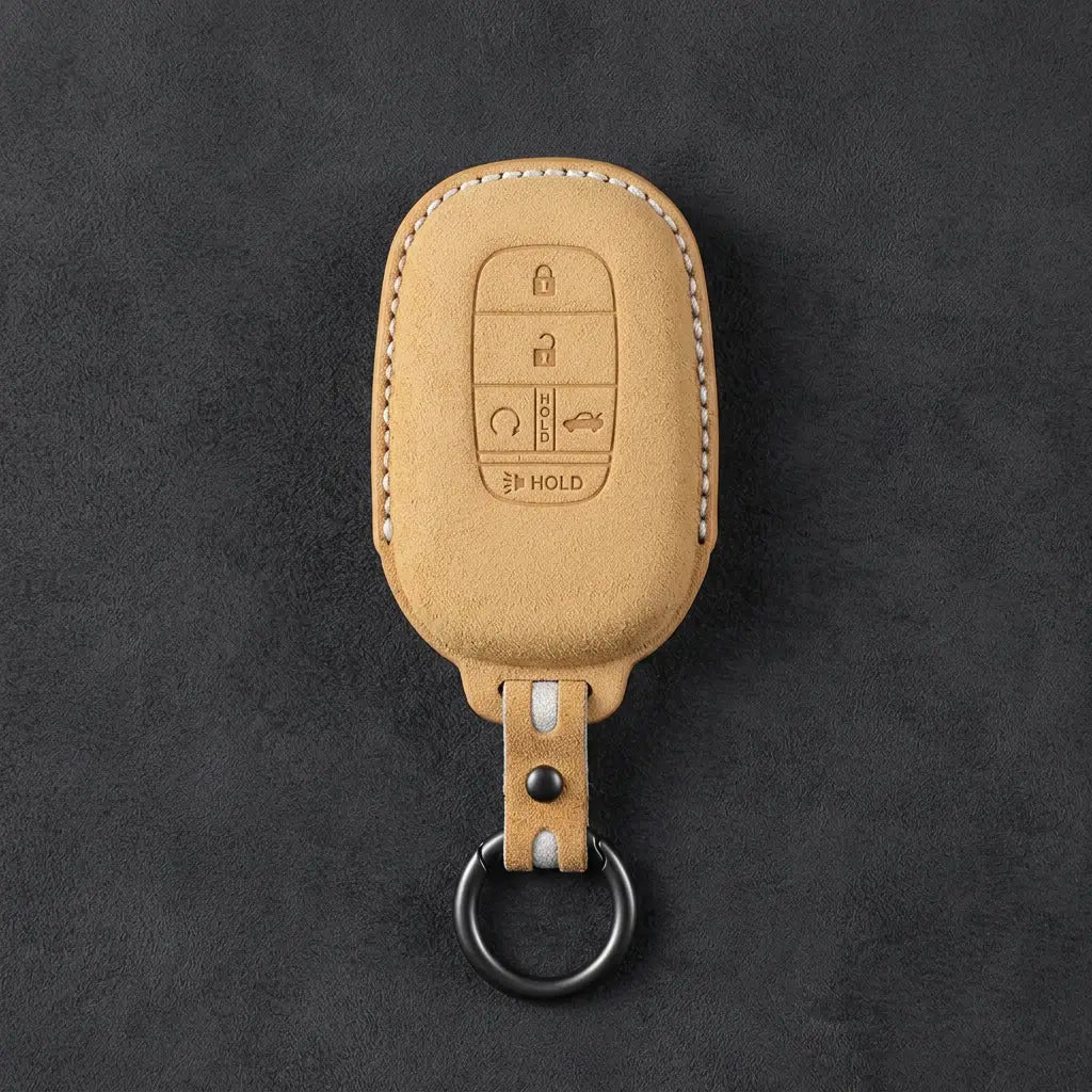 Honda Hand-Stitched Alcantara Key Fob Cover - Smart Key 5-Button - Soft Brown