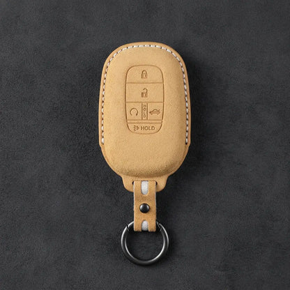 Honda Hand-Stitched Alcantara Key Fob Cover - Smart Key 5-Button - Soft Brown
