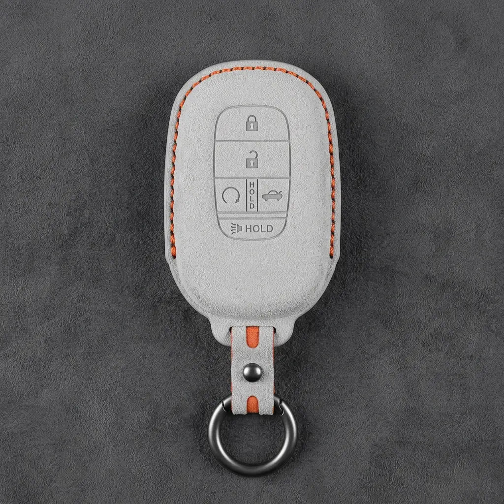 Honda Hand-Stitched Alcantara Key Fob Cover - Smart Key 5-Button - White