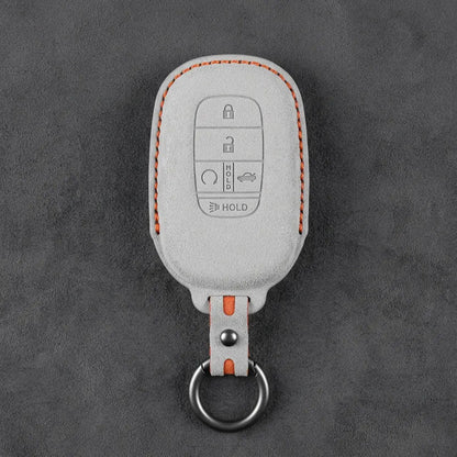 Honda Hand-Stitched Alcantara Key Fob Cover - Smart Key 5-Button - White