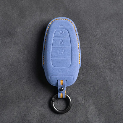 Hyundai Hand-Stitched Alcantara Key Fob Cover – Oval 3-Button Smart Key Cornflower Blue