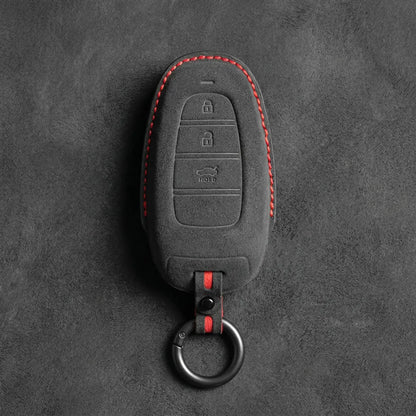 Hyundai Hand-Stitched Alcantara Key Fob Cover – Oval 3-Button Smart Key Dark Charcoal