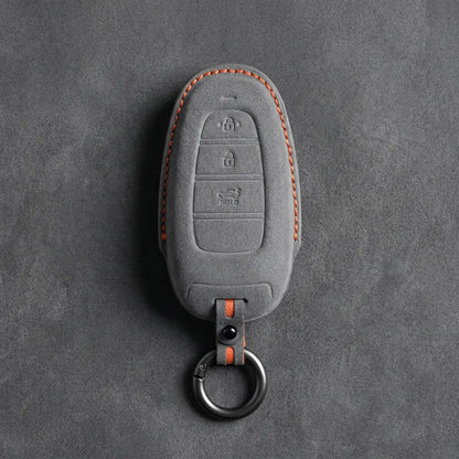 Hyundai Hand-Stitched Alcantara Key Fob Cover – Oval 3-Button Smart Key Dark Gray