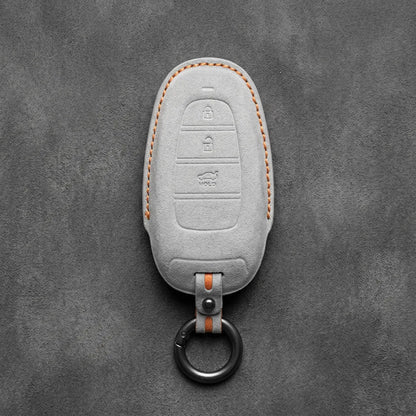 Hyundai Hand-Stitched Alcantara Key Fob Cover – Oval 3-Button Smart Key White