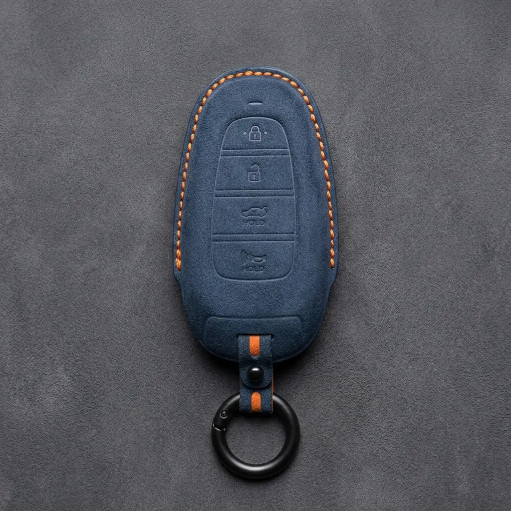 Hyundai Hand-Stitched Alcantara Key Fob Cover – Oval 4-Button Smart Key Cobalt Blue
