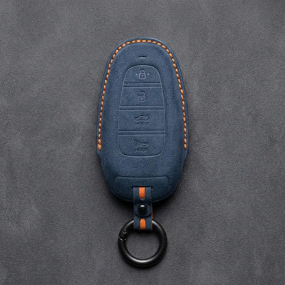 Hyundai Hand-Stitched Alcantara Key Fob Cover – Oval 4-Button Smart Key Cobalt Blue