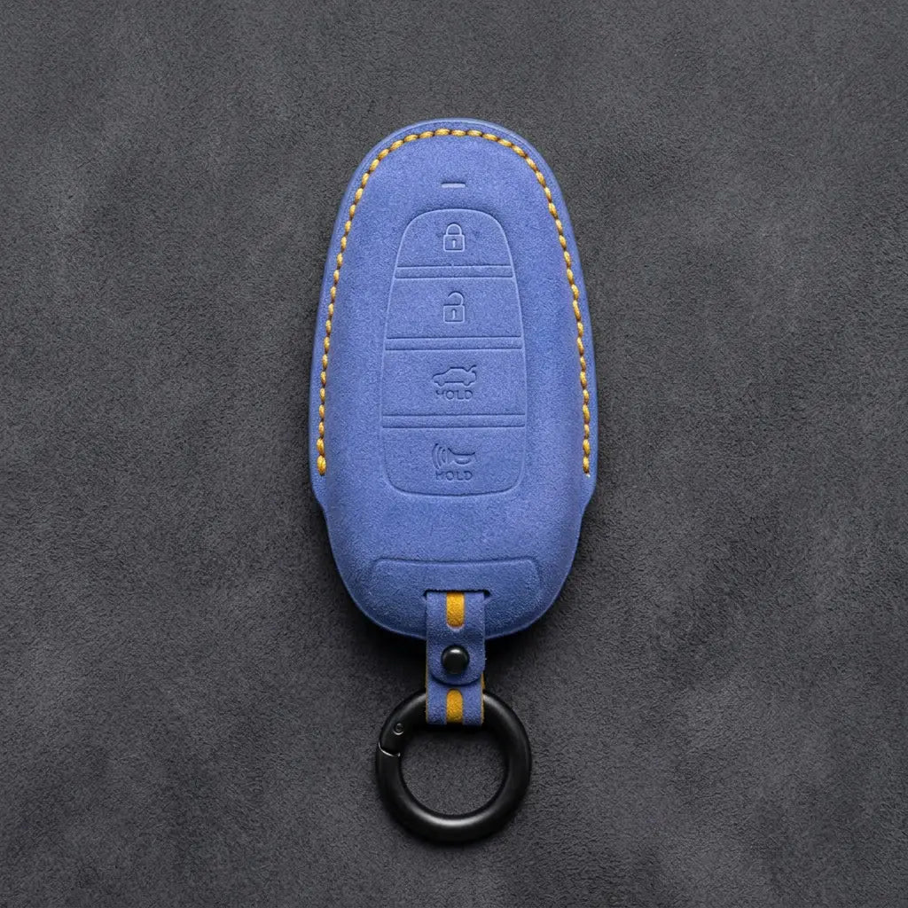 Hyundai Hand-Stitched Alcantara Key Fob Cover – Oval 4-Button Smart Key Cornflower Blue