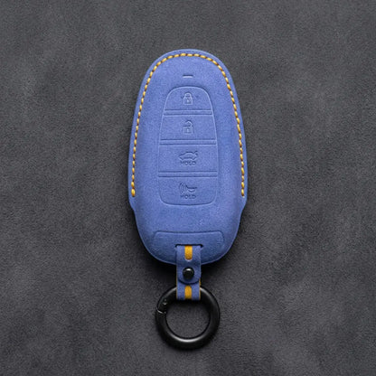 Hyundai Hand-Stitched Alcantara Key Fob Cover – Oval 4-Button Smart Key Cornflower Blue