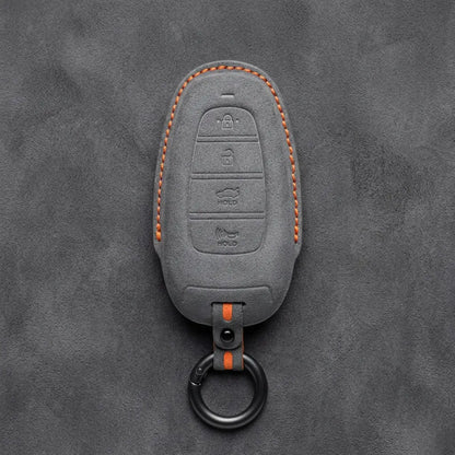 Hyundai Hand-Stitched Alcantara Key Fob Cover – Oval 4-Button Smart Key Dark Gray