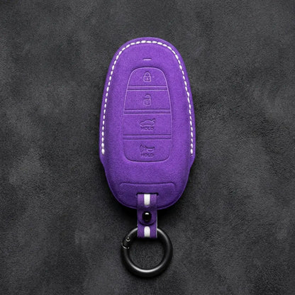 Hyundai Hand-Stitched Alcantara Key Fob Cover – Oval 4-Button Smart Key Dark Purple