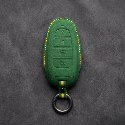 Hyundai Hand-Stitched Alcantara Key Fob Cover – Oval 4-Button Smart Key Grass Green