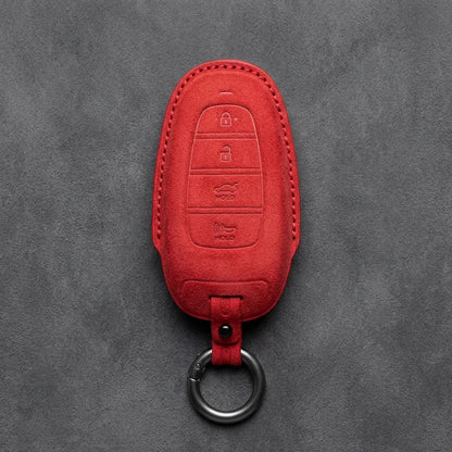 Hyundai Hand-Stitched Alcantara Key Fob Cover – Oval 4-Button Smart Key Red