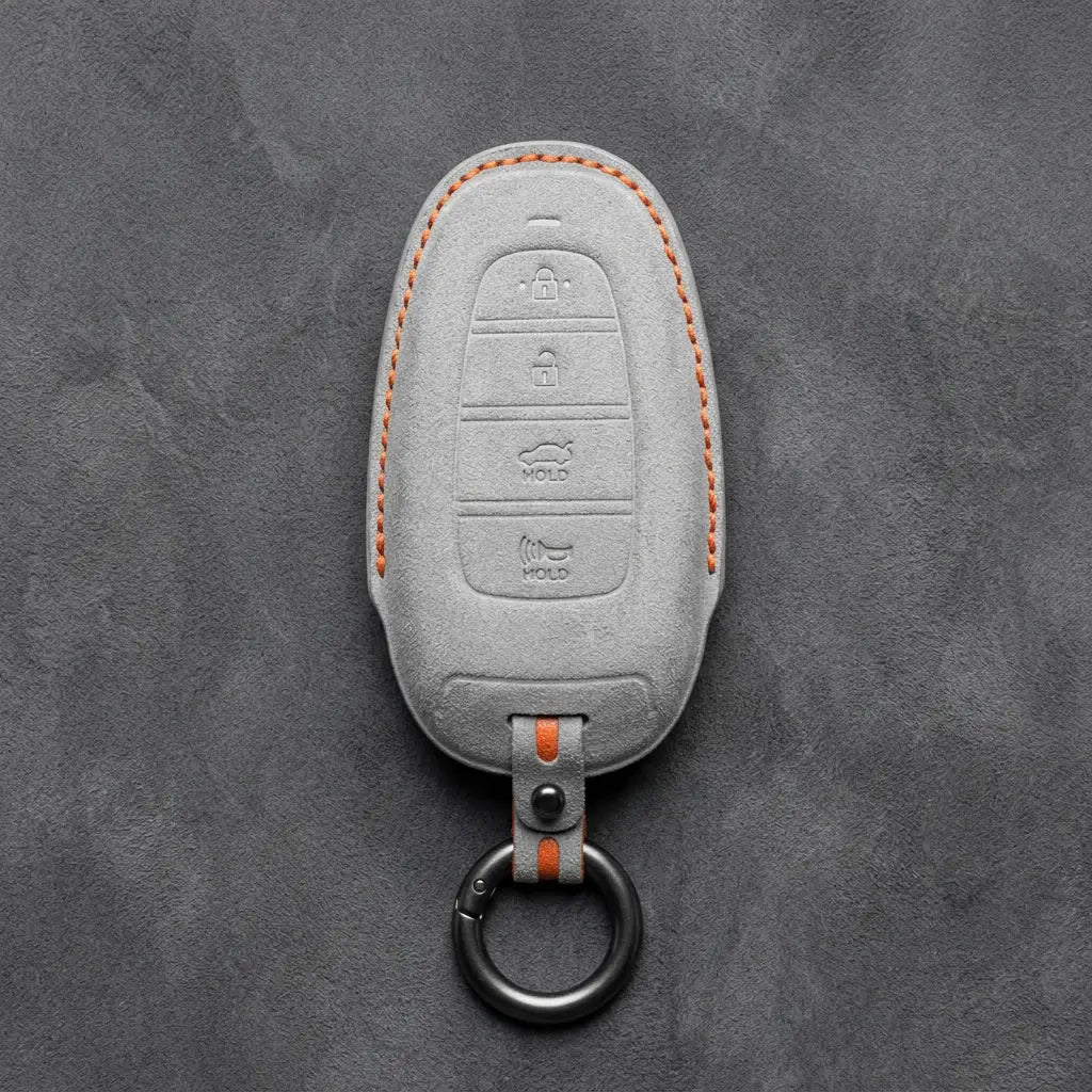 Hyundai Hand-Stitched Alcantara Key Fob Cover – Oval 4-Button Smart Key White