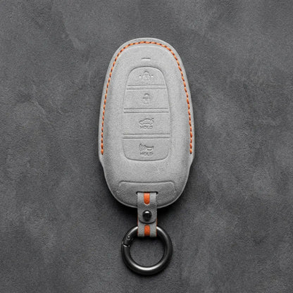 Hyundai Hand-Stitched Alcantara Key Fob Cover – Oval 4-Button Smart Key White