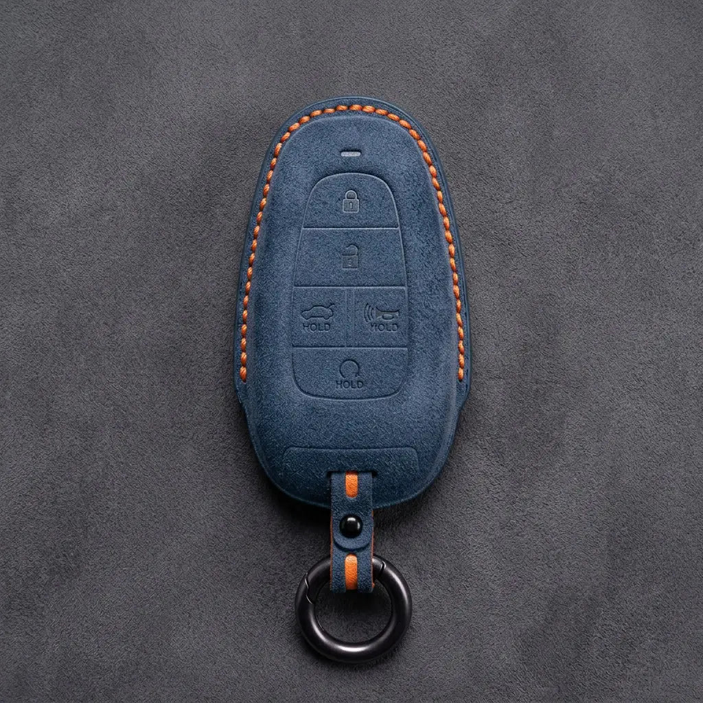 Hyundai Hand-Stitched Alcantara Key Fob Cover – Oval 5-Button Cobalt Blue