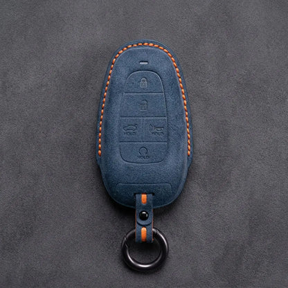 Hyundai Hand-Stitched Alcantara Key Fob Cover – Oval 5-Button Cobalt Blue