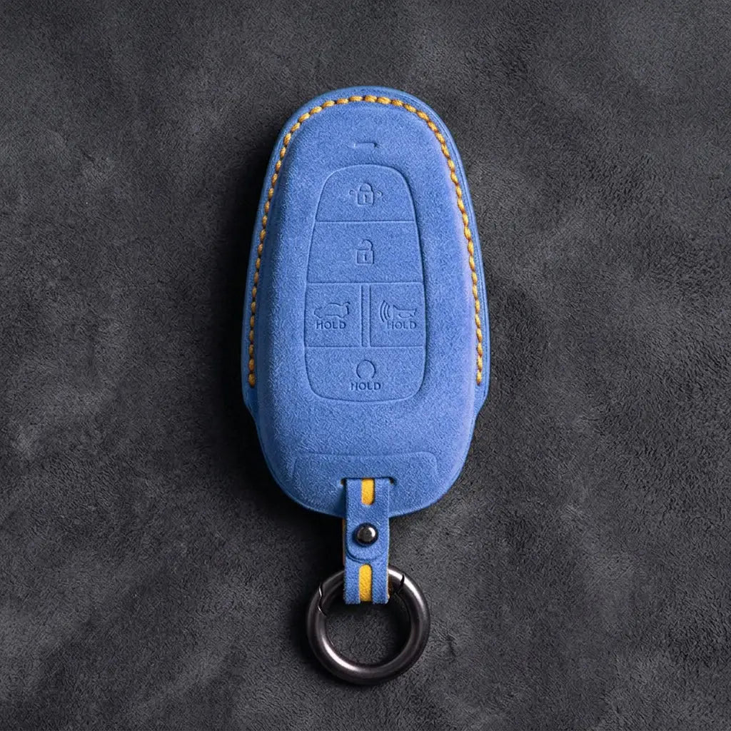 Hyundai Hand-Stitched Alcantara Key Fob Cover – Oval 5-Button Cornflower Blue