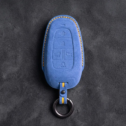 Hyundai Hand-Stitched Alcantara Key Fob Cover – Oval 5-Button Cornflower Blue