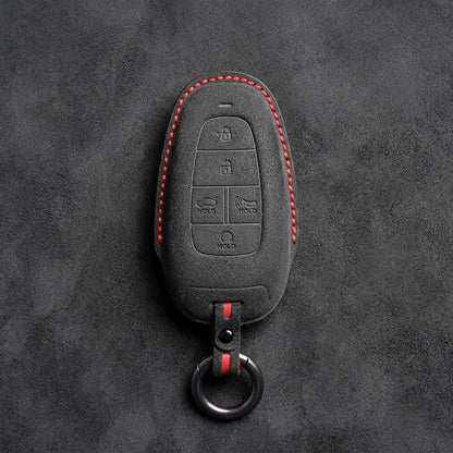 Hyundai Hand-Stitched Alcantara Key Fob Cover – Oval 5-Button Dark Charcoal