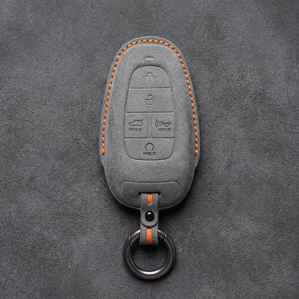 Hyundai Hand-Stitched Alcantara Key Fob Cover – Oval 5-Button Dark Gray