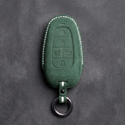 Hyundai Hand-Stitched Alcantara Key Fob Cover – Oval 5-Button Dark Green