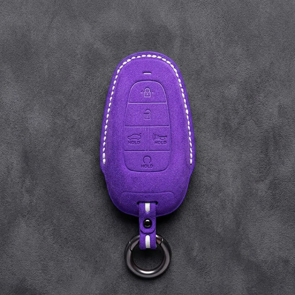 Hyundai Hand-Stitched Alcantara Key Fob Cover – Oval 5-Button Dark Purple