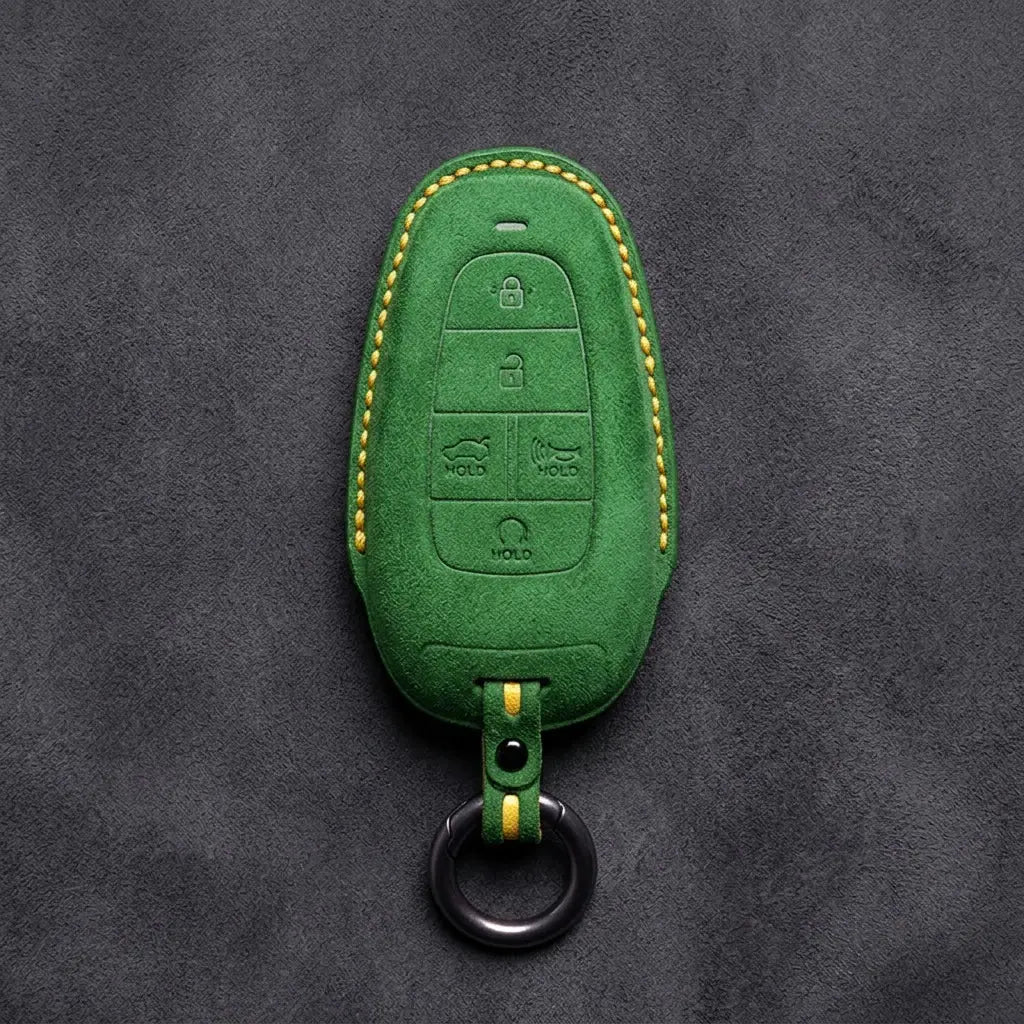 Hyundai Hand-Stitched Alcantara Key Fob Cover – Oval 5-Button Grass Green