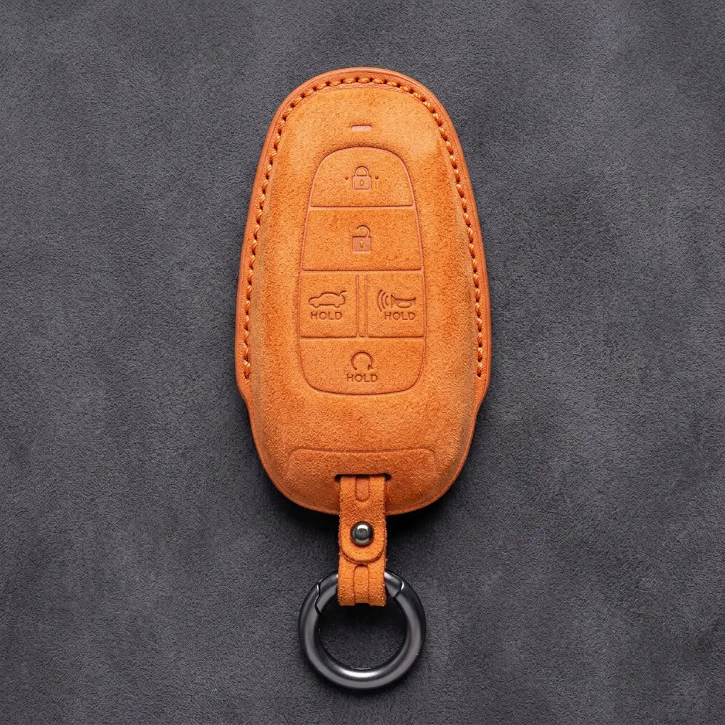 Hyundai Hand-Stitched Alcantara Key Fob Cover – Oval 5-Button Orange