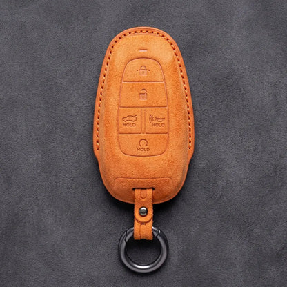 Hyundai Hand-Stitched Alcantara Key Fob Cover – Oval 5-Button Orange