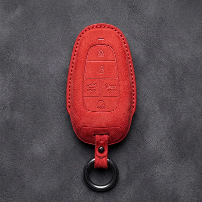 Hyundai Hand-Stitched Alcantara Key Fob Cover – Oval 5-Button Red