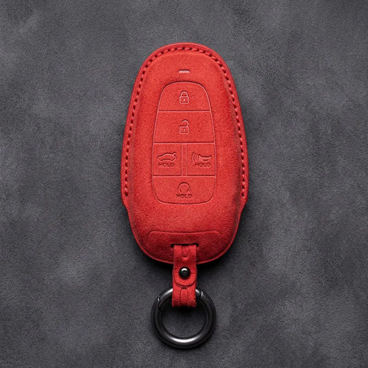 Hyundai Hand-Stitched Alcantara Key Fob Cover – Oval 5-Button Red