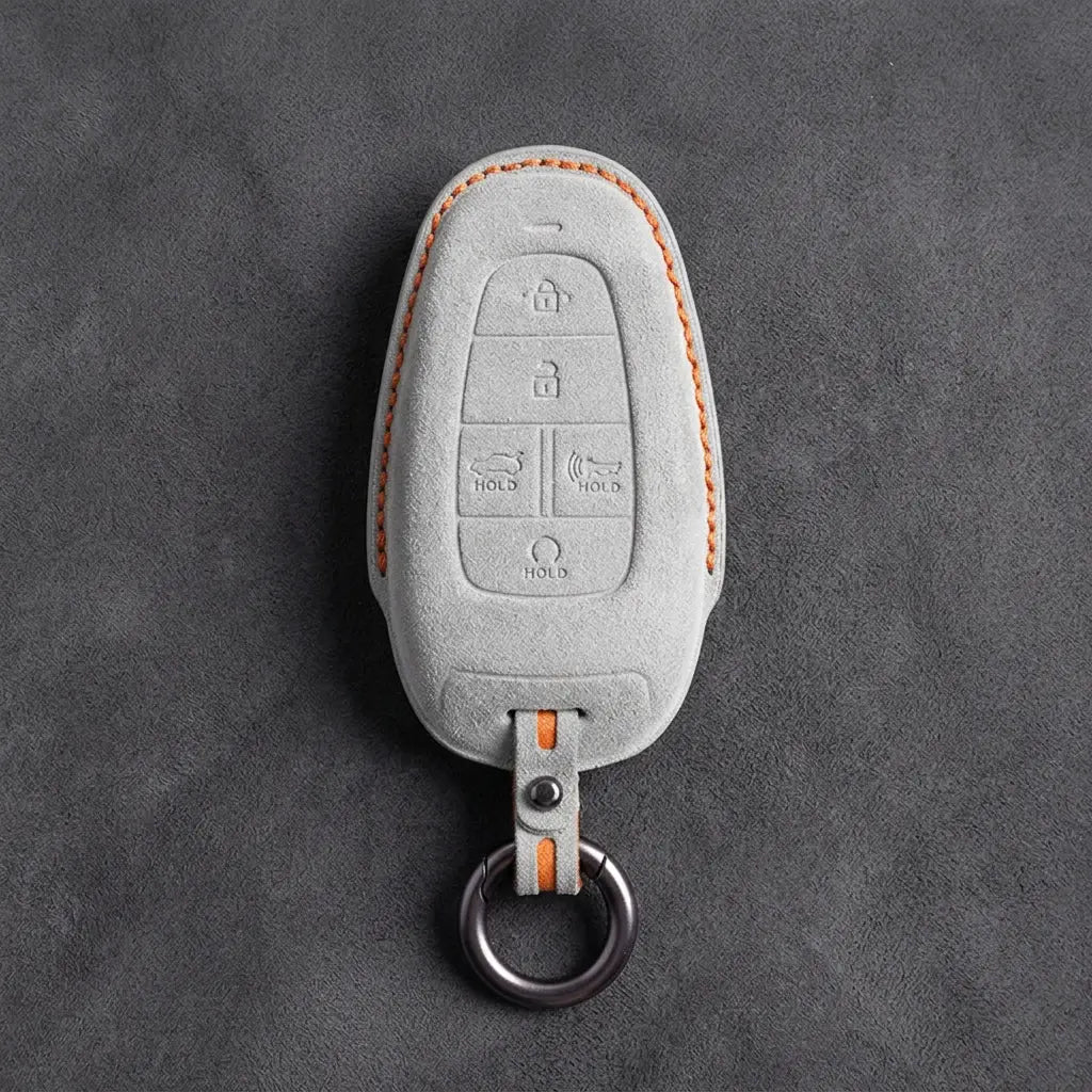Hyundai Hand-Stitched Alcantara Key Fob Cover – Oval 5-Button White