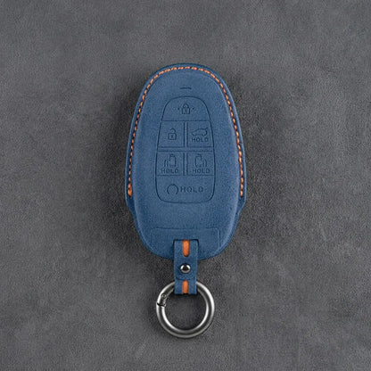 Hyundai Hand-Stitched Alcantara Key Fob Cover – Oval 6-Button Cobalt Blue