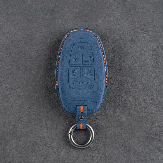 Hyundai Hand-Stitched Alcantara Key Fob Cover – Oval 6-Button Cobalt Blue