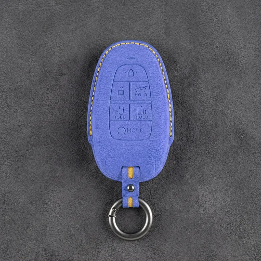 Hyundai Hand-Stitched Alcantara Key Fob Cover – Oval 6-Button Cornflower Blue